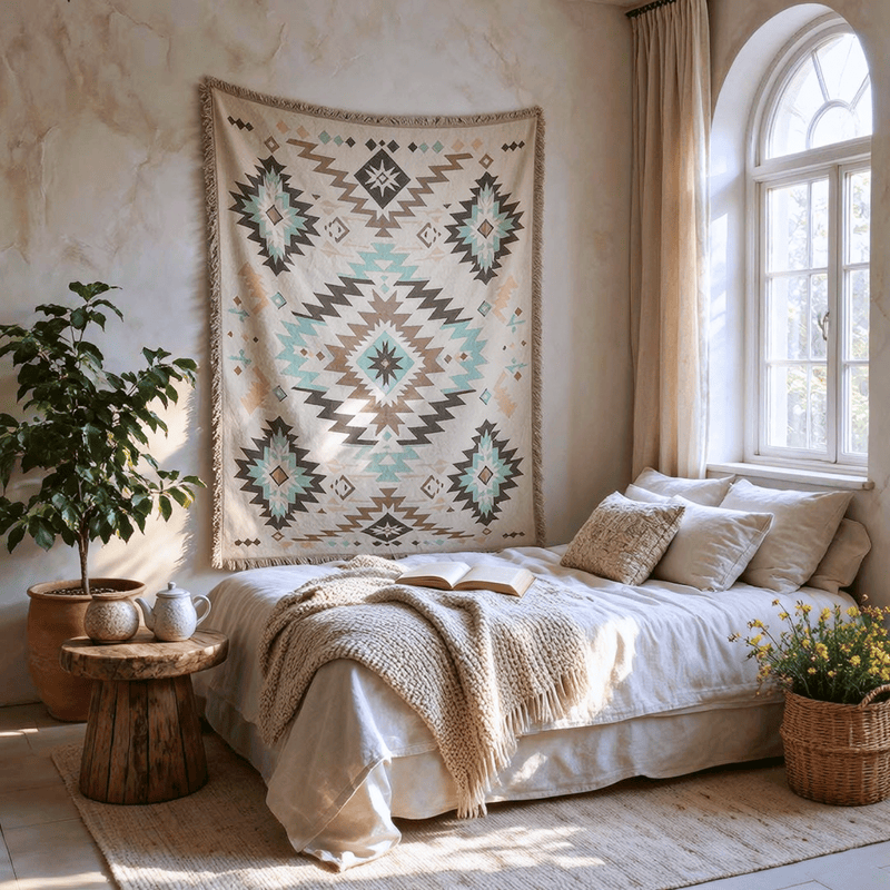 Dekorative Decke im böhmischen Südwest-Stil mit geometrischen Quasten und dekorativem Muster - image 3