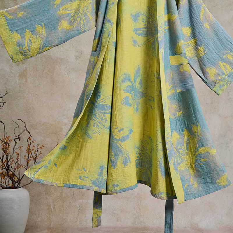 Kimono-Bademantel aus doppellagigem Baumwollgewebe mit Blumenmuster im Boho-Stil - image 4