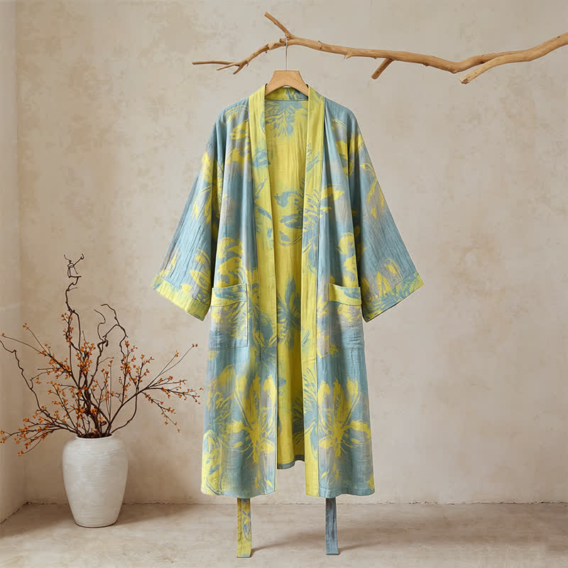 Kimono-Bademantel aus doppellagigem Baumwollgewebe mit Blumenmuster im Boho-Stil - image 1