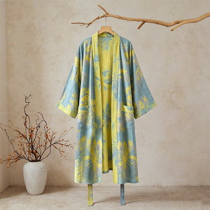 Kimono-Bademantel aus doppellagigem Baumwollgewebe mit Blumenmuster im Boho-Stil - image 1