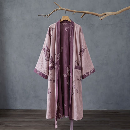 Kimono-Bademantel aus doppellagigem Baumwoll-Doppelgaze mit Schmetterlingsmotiv - image 8