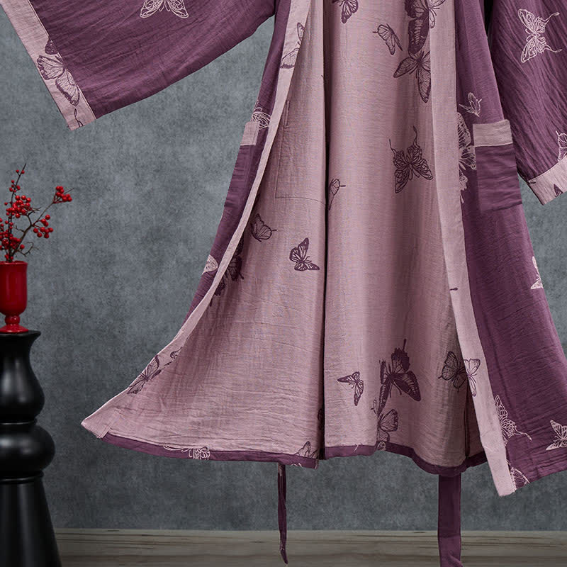 Kimono-Bademantel aus doppellagigem Baumwoll-Doppelgaze mit Schmetterlingsmotiv - image 4
