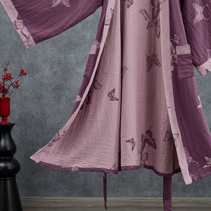 Kimono-Bademantel aus doppellagigem Baumwoll-Doppelgaze mit Schmetterlingsmotiv - image 4
