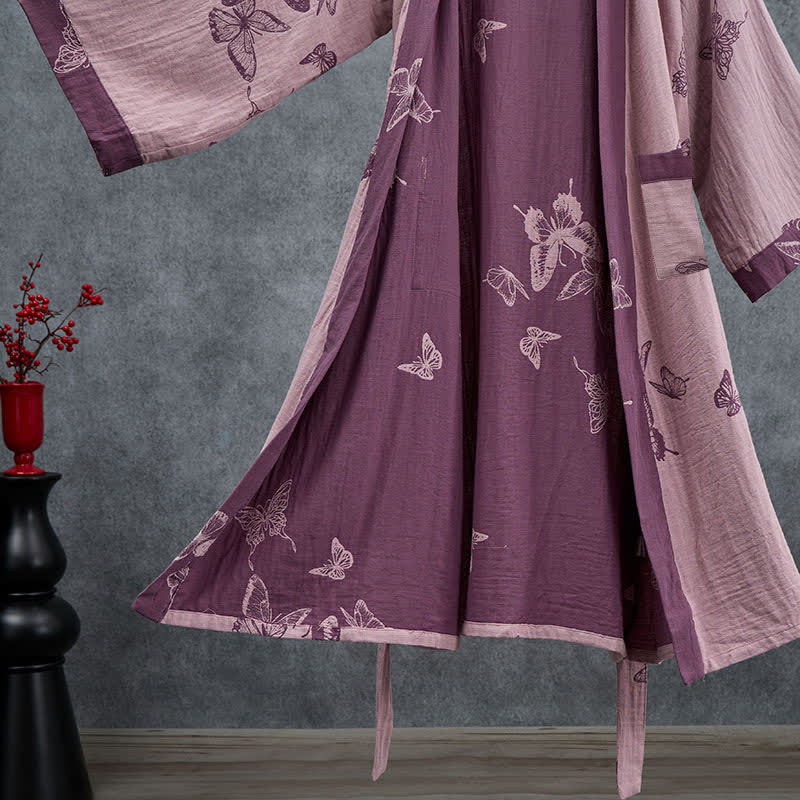 Kimono-Bademantel aus doppellagigem Baumwoll-Doppelgaze mit Schmetterlingsmotiv - image 11