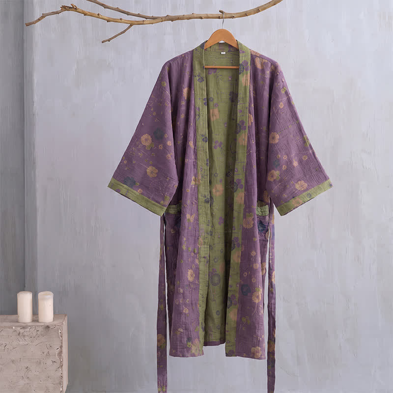 Kimono-Bademantel aus Bio-Baumwolle mit Gartenblumenmuster - image 9