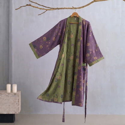 Kimono-Bademantel aus Bio-Baumwolle mit Gartenblumenmuster - Lila - 2XL - image 8