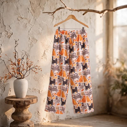 Loungewear-Hose aus Baumwolle mit orangefarbenem Cartoon-Katzenmuster - image 1