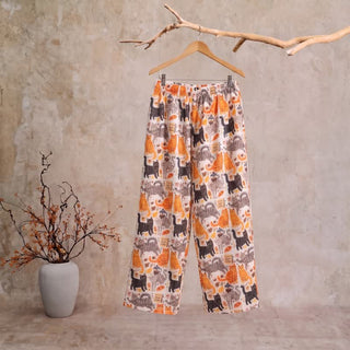 Loungewear-Hose aus Baumwolle mit orangefarbenem Cartoon-Katzenmuster - XL - image 0