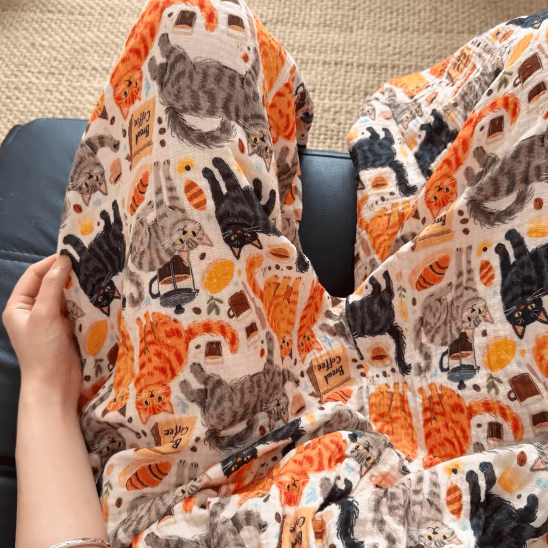 Loungewear-Hose aus Baumwolle mit orangefarbenem Cartoon-Katzenmuster - image 4