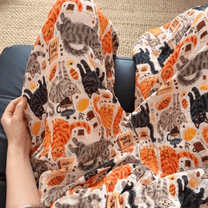 Loungewear-Hose aus Baumwolle mit orangefarbenem Cartoon-Katzenmuster - image 4