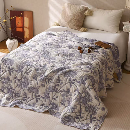 Vintage Baumwollgaze-Jacquard-Blumensteppdecke - Königin - image 0