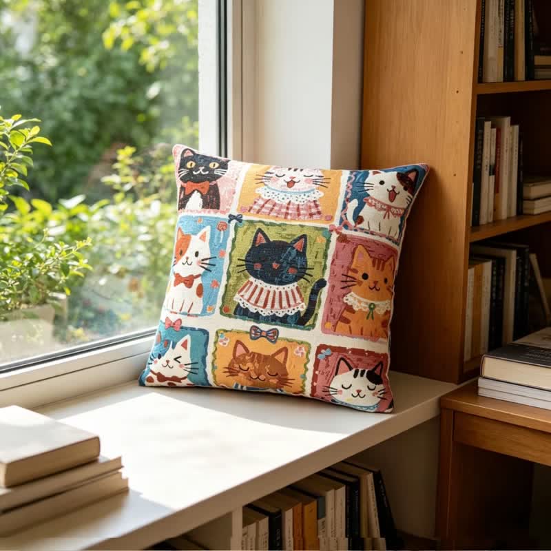 Kissen aus Baumwolle mit verspielter Illustration mehrerer Kätzchen. - image 3