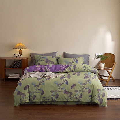 Retro-Wendebettwäsche-Set mit Ginkgoblatt-Motiv - image 6