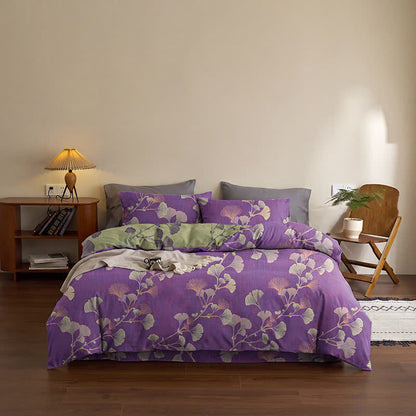 Retro-Wendebettwäsche-Set mit Ginkgoblatt-Motiv - image 3