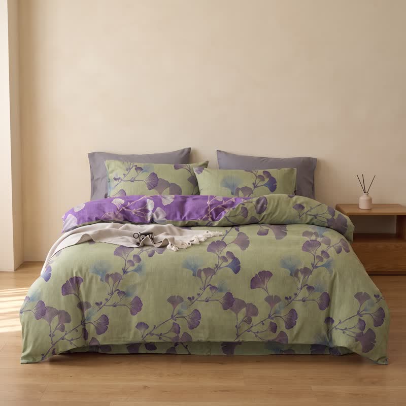 Retro-Wendebettwäsche-Set mit Ginkgoblatt-Motiv - image 9