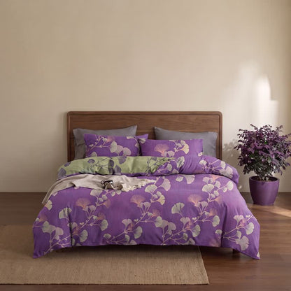 Retro-Wendebettwäsche-Set mit Ginkgoblatt-Motiv - image 4