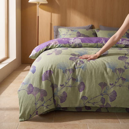 Retro-Wendebettwäsche-Set mit Ginkgoblatt-Motiv - image 10