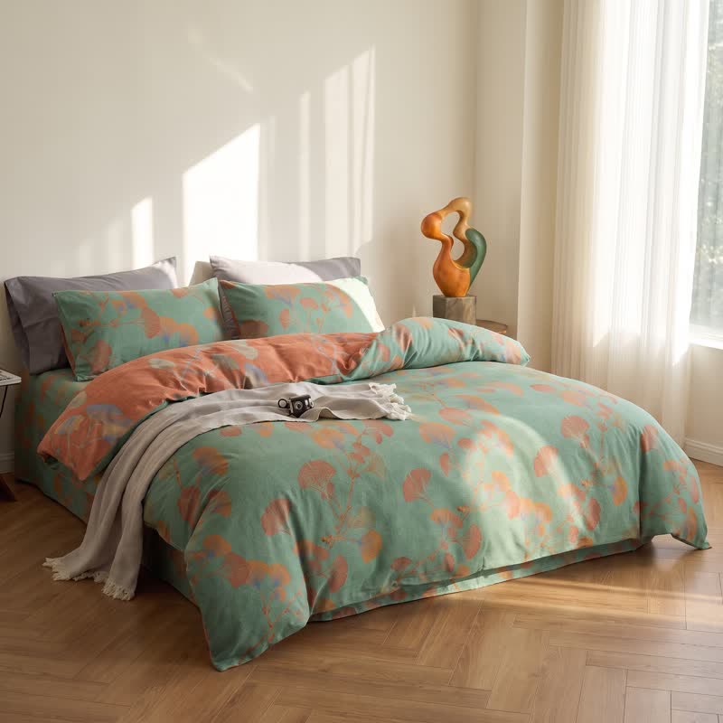 Retro-Wendebettwäsche-Set mit Ginkgoblatt-Motiv - image 15