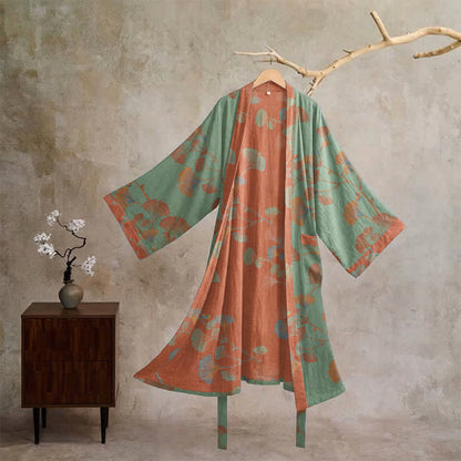 Retro-Kimono aus Baumwolle mit Ginkgoblatt - Grün & Rot - XL - image 10