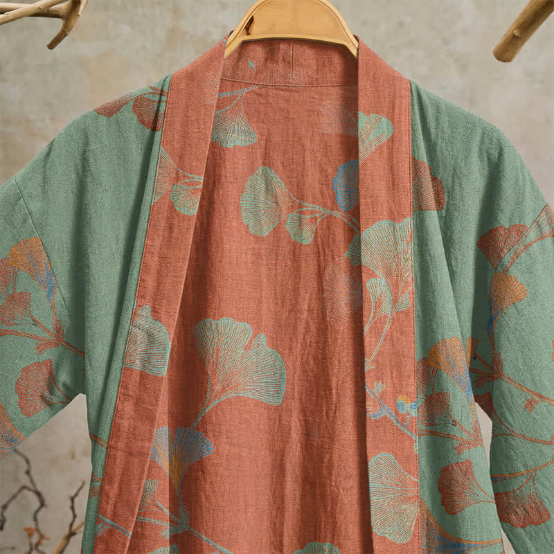 Retro-Kimono aus Baumwolle mit Ginkgoblatt - image 13