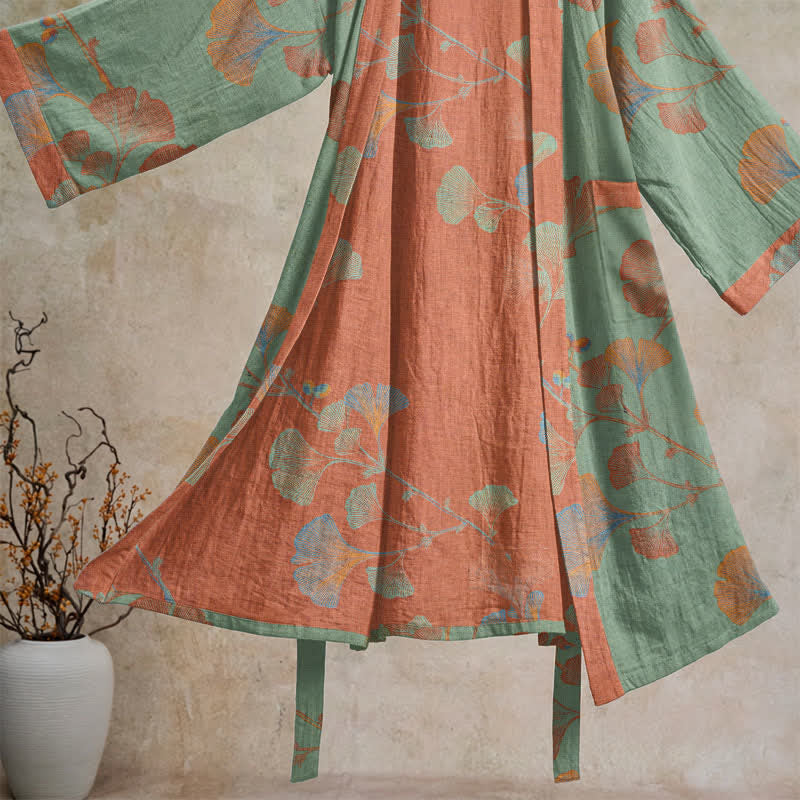 Retro-Kimono aus Baumwolle mit Ginkgoblatt - image 12