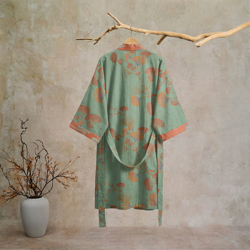 Retro-Kimono aus Baumwolle mit Ginkgoblatt - image 15