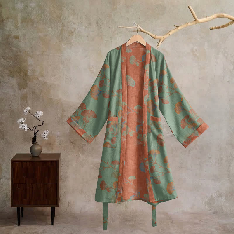 Retro-Kimono aus Baumwolle mit Ginkgoblatt - image 11