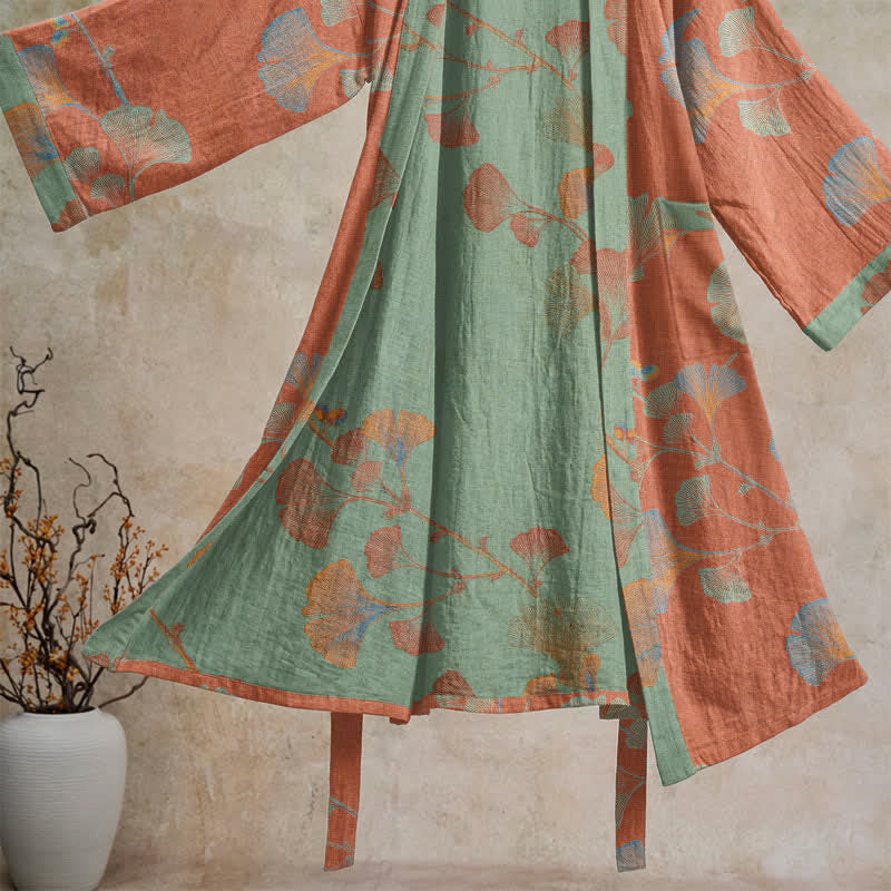 Retro-Kimono aus Baumwolle mit Ginkgoblatt - image 18