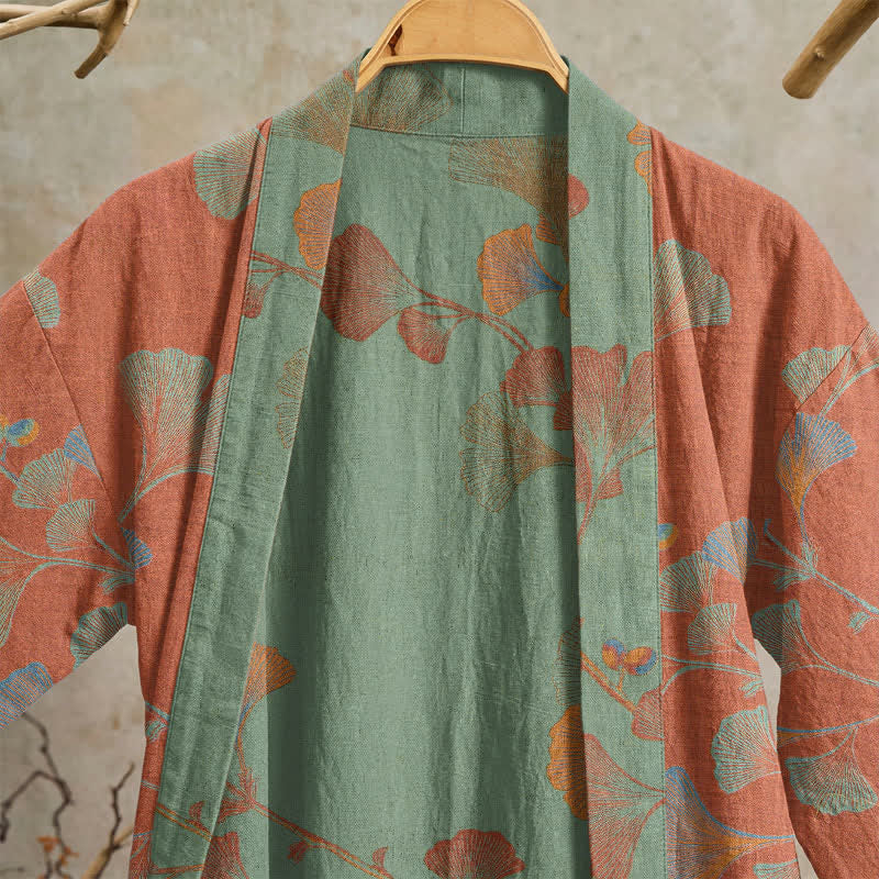 Retro-Kimono aus Baumwolle mit Ginkgoblatt - image 19