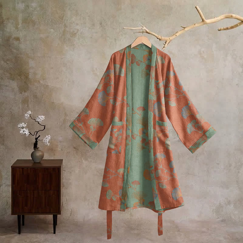 Retro-Kimono aus Baumwolle mit Ginkgoblatt - image 21