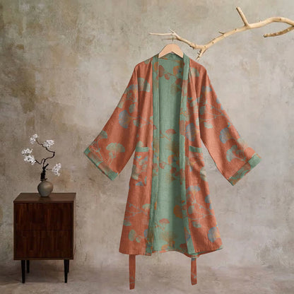 Retro-Kimono aus Baumwolle mit Ginkgoblatt - image 21
