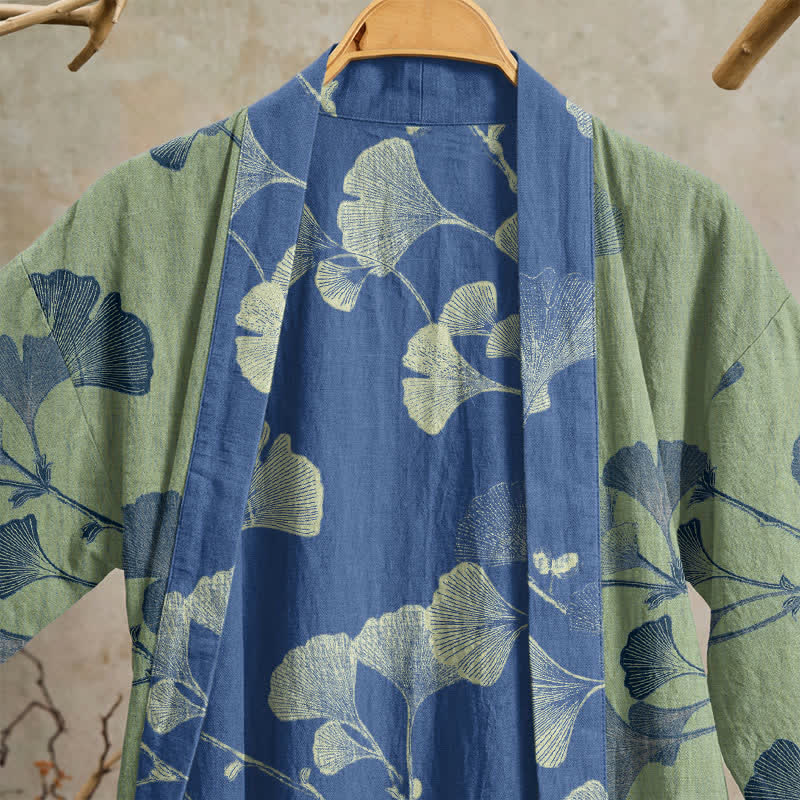 Retro-Kimono aus Baumwolle mit Ginkgoblatt - image 25