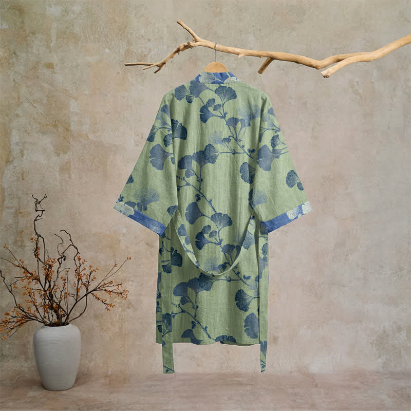 Retro-Kimono aus Baumwolle mit Ginkgoblatt - image 23