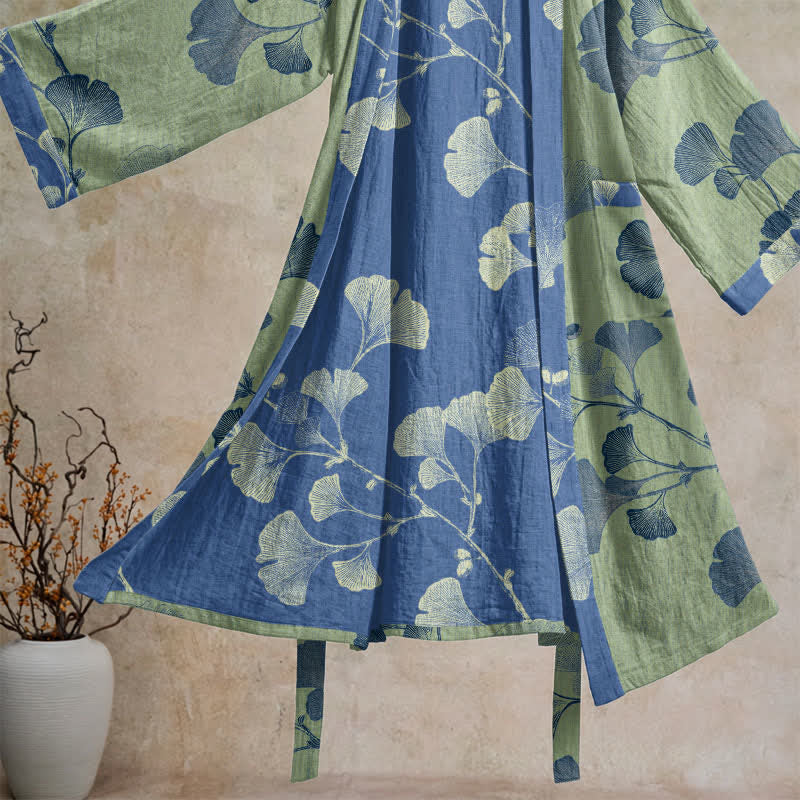 Retro-Kimono aus Baumwolle mit Ginkgoblatt - image 24