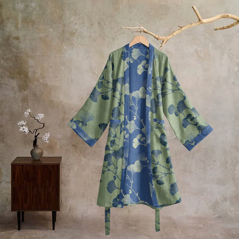 Retro-Kimono aus Baumwolle mit Ginkgoblatt - image 27