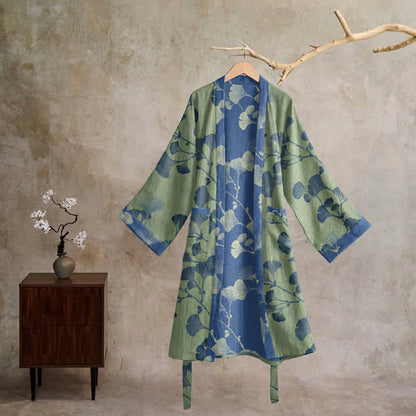 Retro-Kimono aus Baumwolle mit Ginkgoblatt - image 27