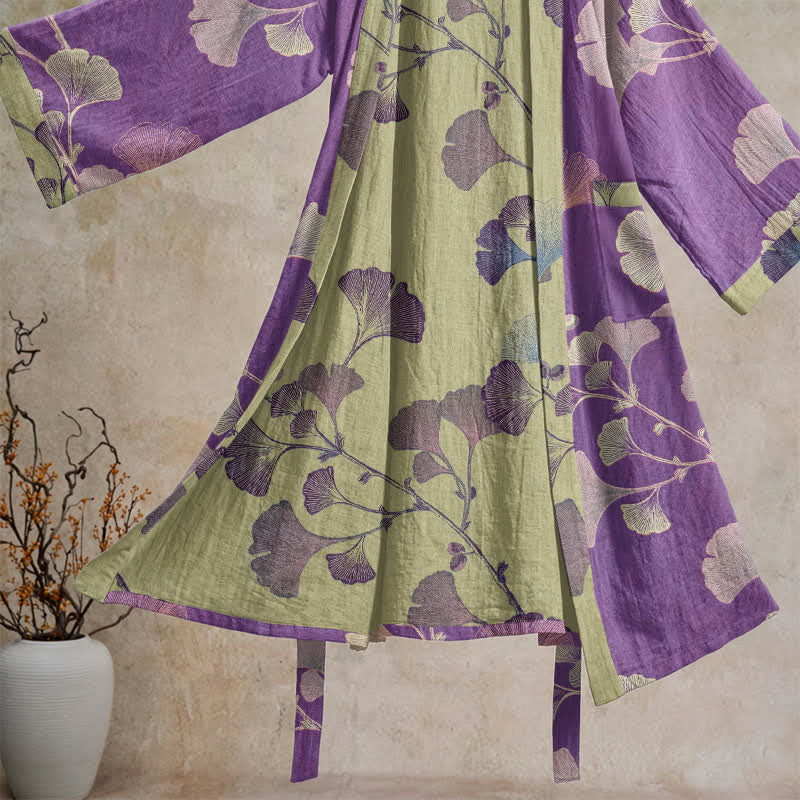 Retro-Kimono aus Baumwolle mit Ginkgoblatt - image 2