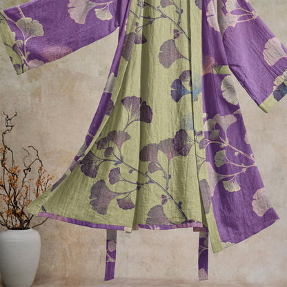 Retro-Kimono aus Baumwolle mit Ginkgoblatt - image 2