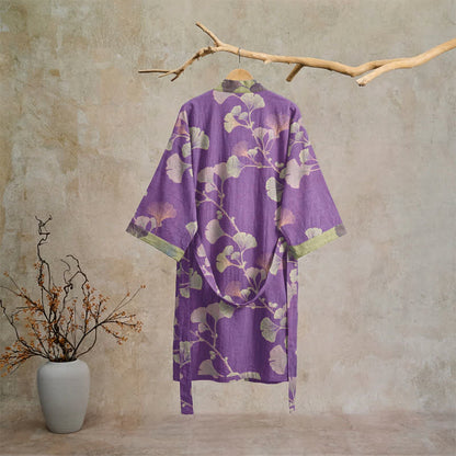 Retro-Kimono aus Baumwolle mit Ginkgoblatt - image 1