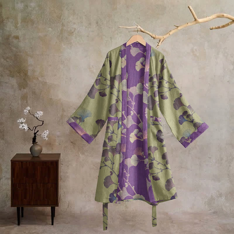 Retro-Kimono aus Baumwolle mit Ginkgoblatt - image 33