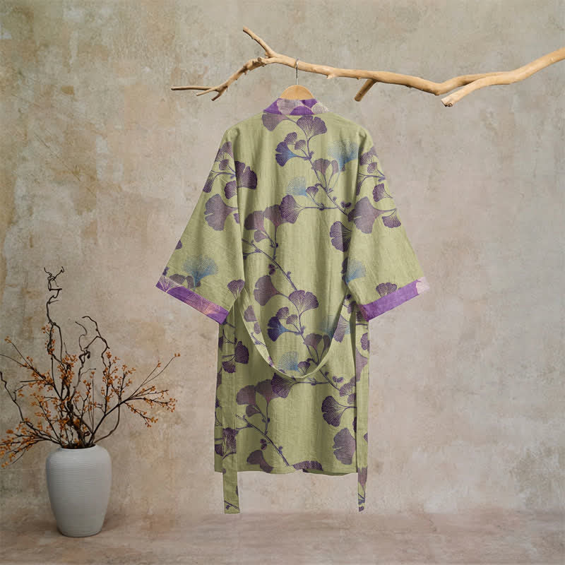 Retro-Kimono aus Baumwolle mit Ginkgoblatt - image 29