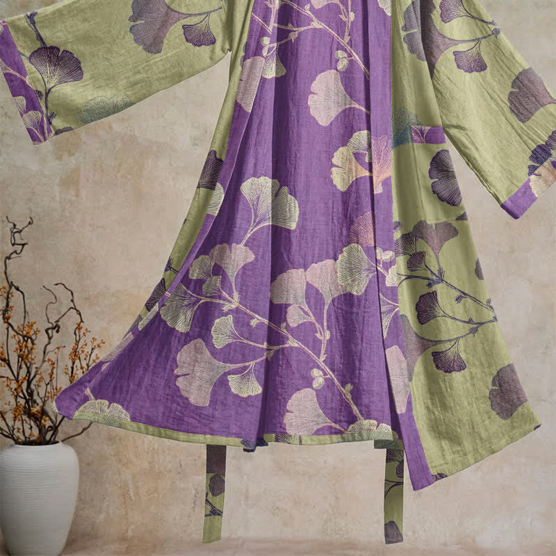 Retro-Kimono aus Baumwolle mit Ginkgoblatt - image 30