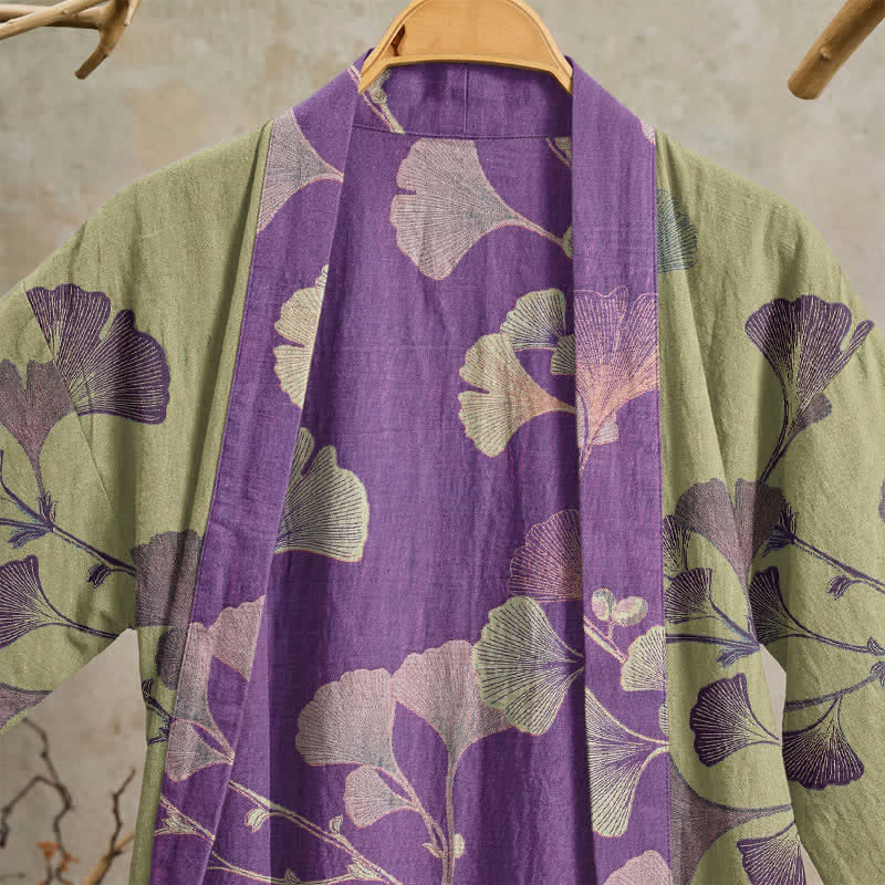 Retro-Kimono aus Baumwolle mit Ginkgoblatt - image 31