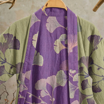 Retro-Kimono aus Baumwolle mit Ginkgoblatt - image 31