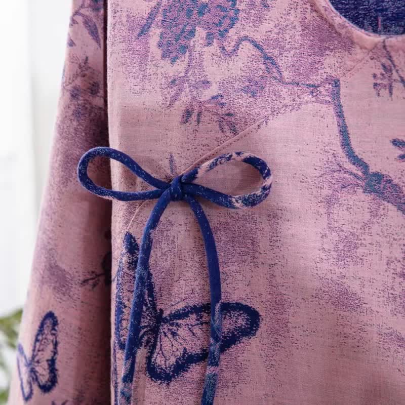 Retro-Loungewear-Set aus Baumwolle mit lila Schmetterlings- und Blumenmuster - image 4