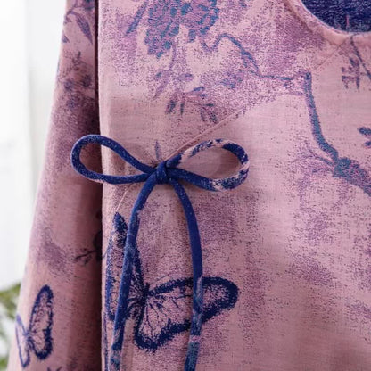 Retro-Loungewear-Set aus Baumwolle mit lila Schmetterlings- und Blumenmuster - image 4