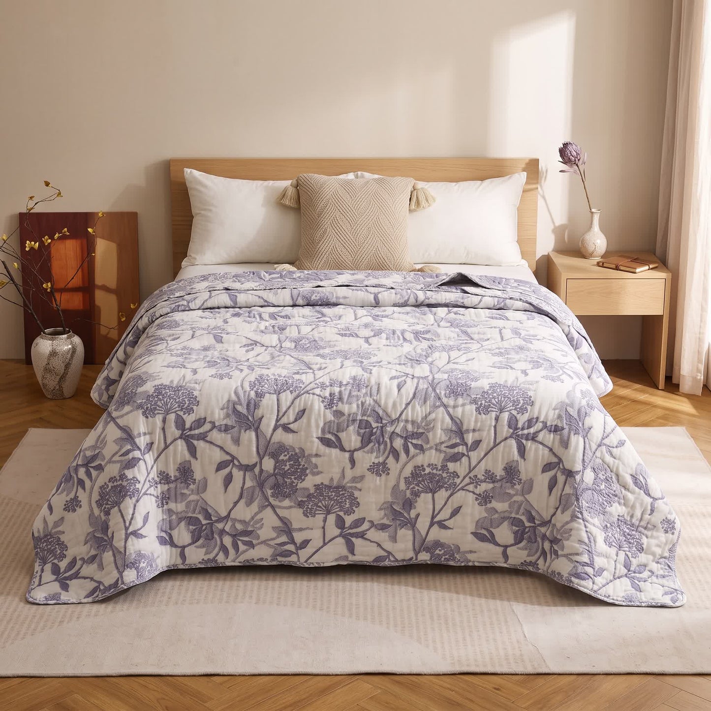 Vintage Baumwollgaze-Jacquard-Blumensteppdecke - image 1