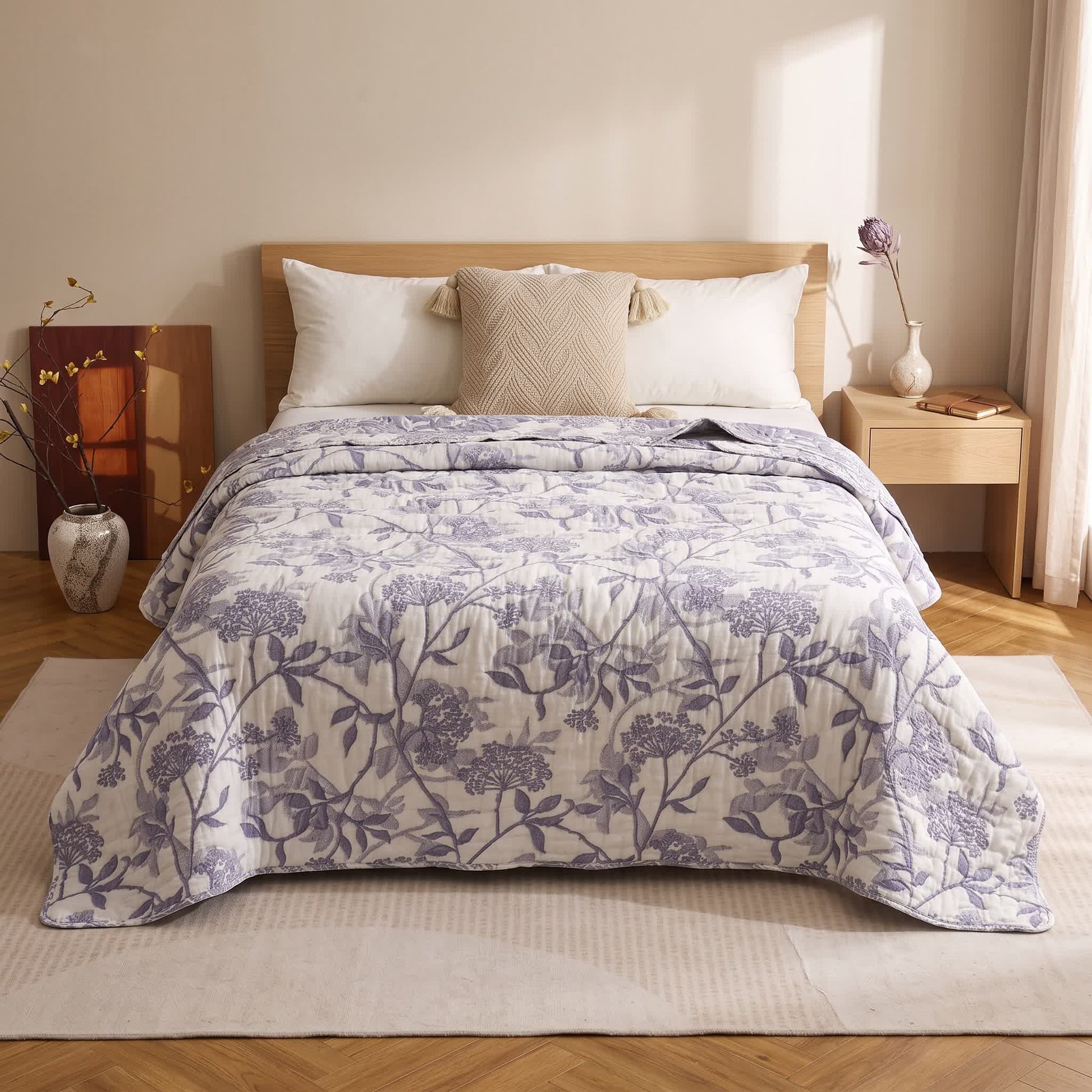 Vintage Baumwollgaze-Jacquard-Blumensteppdecke - image 1