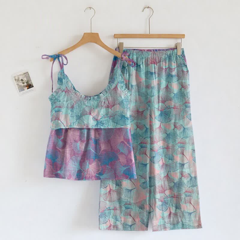 Traumhaftes Loungewear-Set mit Ginkgoblatt-Cami-Kleidung - image 6