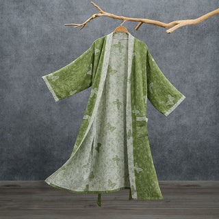 Kimono-Bademantel mit botanischem Schmetterlingsmotiv in Olivgrün - Grün - XL - image 0